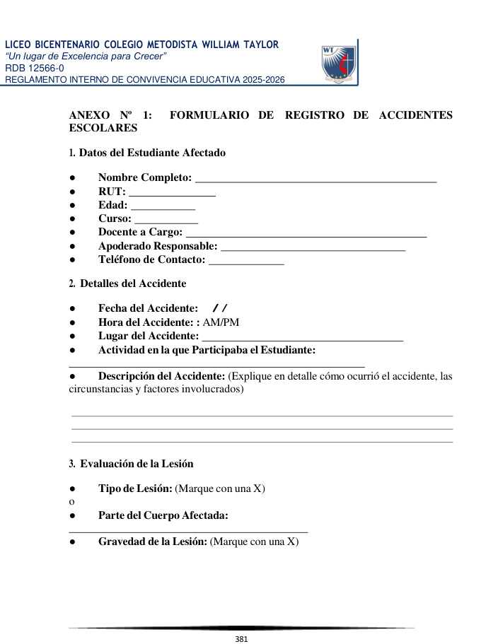 Portada Formulario de Registro de Accidentes Escolares