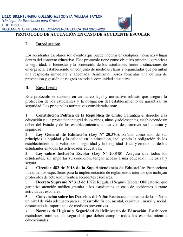 Portada Protocolo de Actuación en Caso de Accidente Escolar